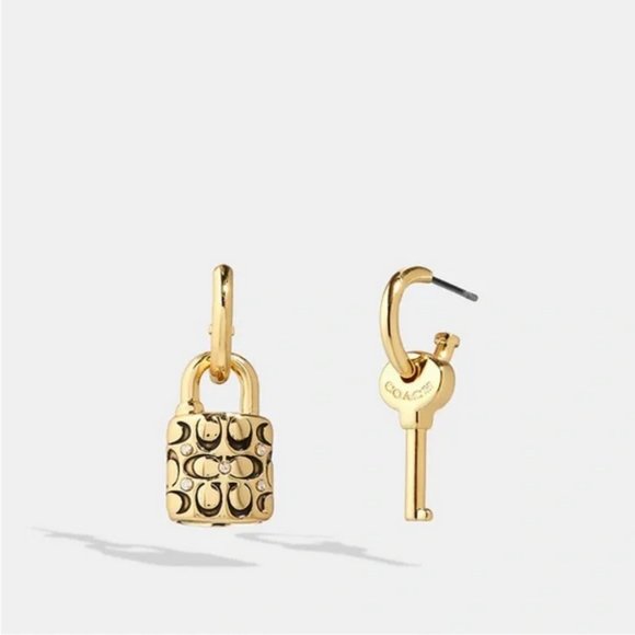 Coach Quilted Padlock Key Mismatch Earrings NWT - Picture 1 of 6